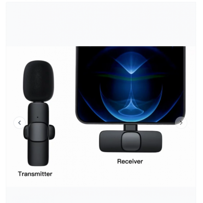 ميكروفون لافالير لاسلكي ، قابل للتشغيل ، لا حاجة إلى تطبيق ، مناسب للهواتف المحمولة بواجهة من النوع C والإضاءة باللون الأسود