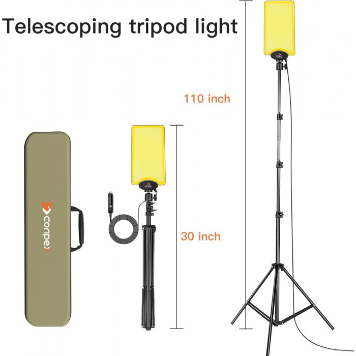 CONPEX تلسكوبي أدى أضواء التخييم 18000 لومينز ضوء المخيم للتخييم ترايبود، أضواء الصيد الليلية للبنك التحكم عن بعد ضوء التخييم ضوء تصغير في الهواء الطلق مع حامل ضوء القطب تلسكوبي